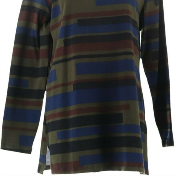 NWT DENIM & CO. STRIPED JERSEY TUNIC XXS OLIVE - Picture 3 of 8